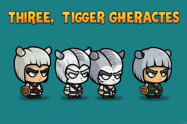 Poster, 2d game character, Masterpiece, title, three game characters, White Tiger