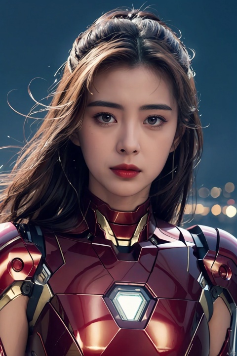  Iron man woman, masterpiece, beautiful and detailed (illustration), luminous hexagram, beautiful detailed eyes, floating lightning, lightning, beautiful detailed lightning, cute face, best quality, illustration, masterpiece, best made, best quality, highly detailed, extremely detailed CG unified 8k wallpaper, lighting, solo, girl, sparkling lightning hair, depth of field, ((future)), blue, beautiful woman, sparkling, beautiful, exquisite features, thunder and lightning surround, upper body close-up, electric particle effect, luminous particle hair accessories, messy hair. (beautiful girl), ((tech-sense clothes)), ((starry sky city background)), (tech-sense), ((boutique)), (facial focus), solo, cybercity background, dynamic pose, pvc shell, magazine cover, red, powerarmor,gangtiexia