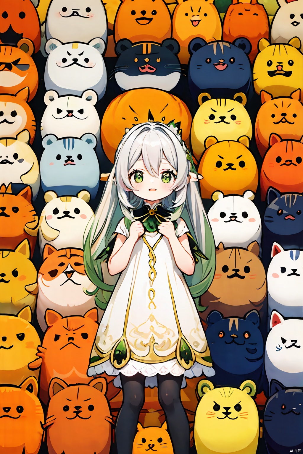 chick,too_many,stuffed_toy,stuffed_animal,stuffed_cat,:3,dog,hamster,teddy_bear,cat,ghost,bird,pokemon_\(creature\),kero,pumpkin,pikachu,jack-o'-lantern,bear,Kamado_Nezuko,WZRYbuzhihuowuYP,sailormoon,1girl,女帝,One piece, nahida