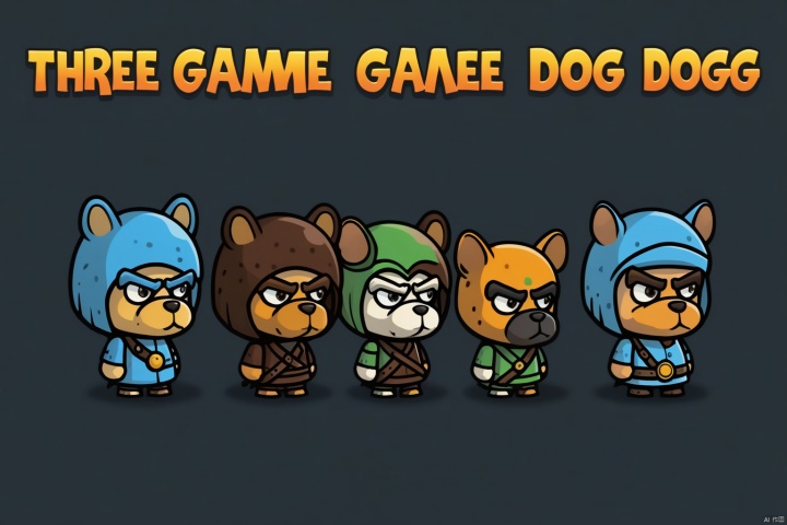 Poster, 2d game character, Masterpiece, title, three game characters, dog