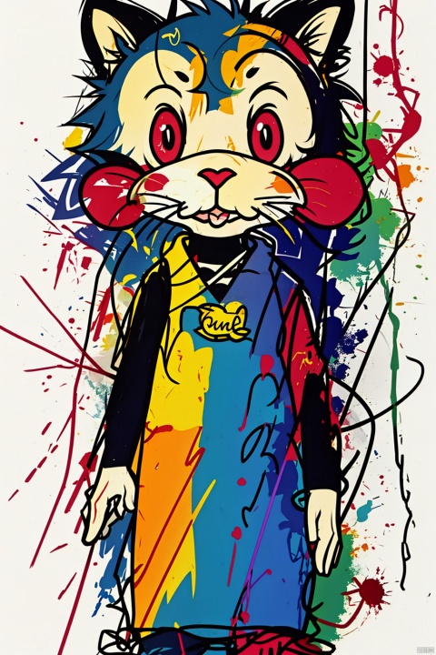  A cute animal,solo,cute,lines,rainbow colors,colored spray paint,colored inkdrops,,
