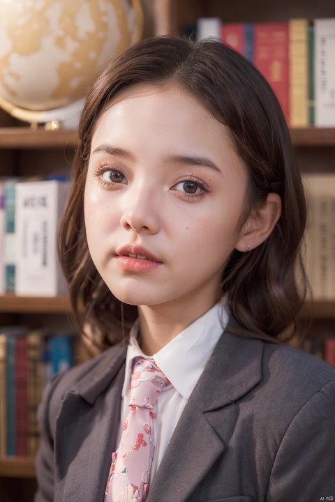 (a 5 year old girl:1.5),
blurry,blurry_background,blurry_foreground,bookshelf,depth_of_field,motion_blur,necktie,photo_\(medium\),book,library,1girl,moon,globe,3d,red_necktie,solo,food,realistic,ball,photorealistic,lips,brown_hair,looking_at_viewer,long_hair,
(masterpiece:1.3),extremely detailed CG unity 8k wallpaper,((highres)original),(best quality:1.3),absurdres,illustration,unreal engine 5 renti,ultra-detailed,,,