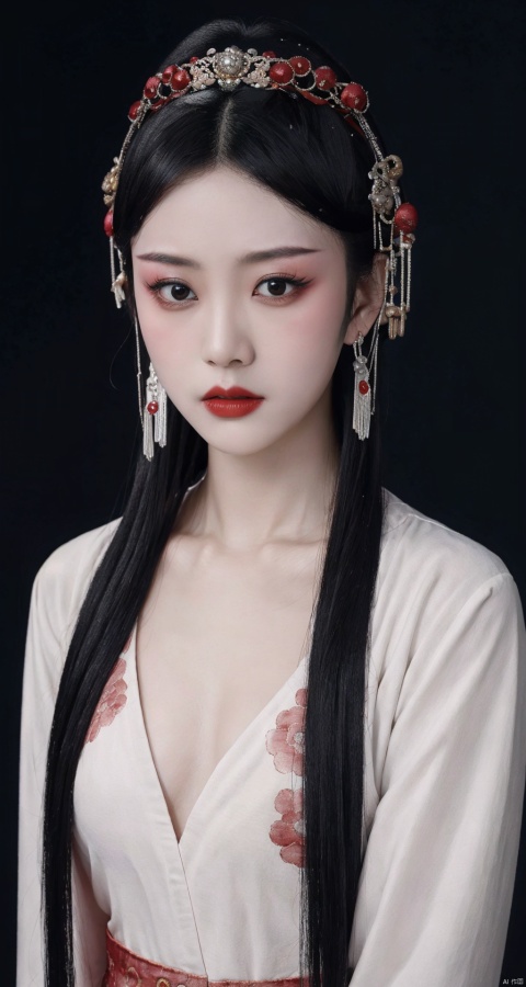  (masterpiece:1.4, best quality),(intricate details),unity 8k wallpaper,frightened,horror,evil spirits,sinophobia,ultra detailed,cooltone,night,1girl,solo,,,CNoperaCostume,,dark theme,sytx,yinjian,red lantern,chinese zombie,death,calamity,dise,the pale face,expressionless,blank stare,large breasts,upper body,, masterpiece, best quality, chinese_opera_jing