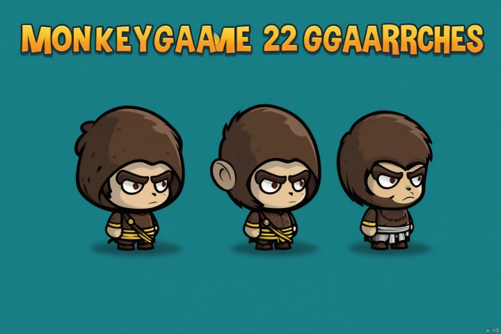 Poster, 2d game character, Masterpiece, title, three game characters, Monkey