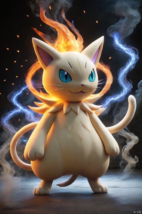  Pokemon (Cat), Standing, Fire, Full Body, Smoke, Lightning, HD, Masterpiece, best quality