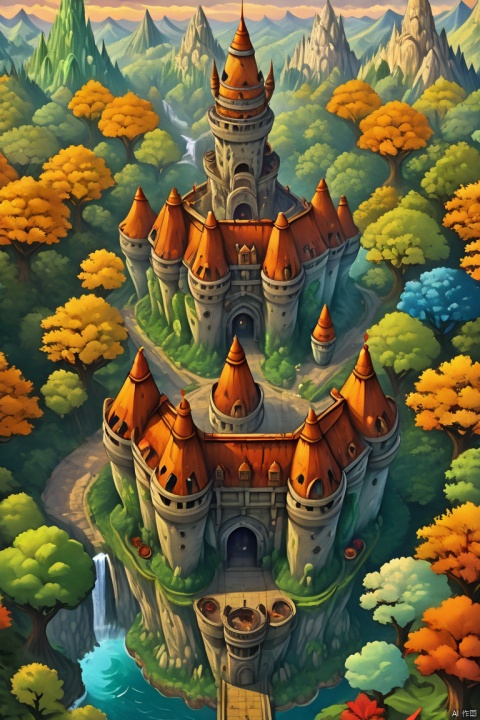 (best quality, masterpiece), hyper realistic and highly detailed, magic forest, mage tower, majestic, spectacular, mysterious, fantasy, rich colors, oil painting style, ultra-wide angle lens, 