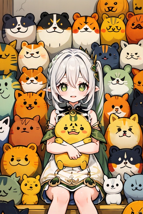 chick,too_many,stuffed_toy,stuffed_animal,stuffed_cat,:3,dog,hamster,teddy_bear,cat,ghost,bird,pokemon_\(creature\),kero,pumpkin,pikachu,jack-o'-lantern,bear,Kamado_Nezuko,WZRYbuzhihuowuYP,sailormoon,1girl,女帝,One piece, nahida