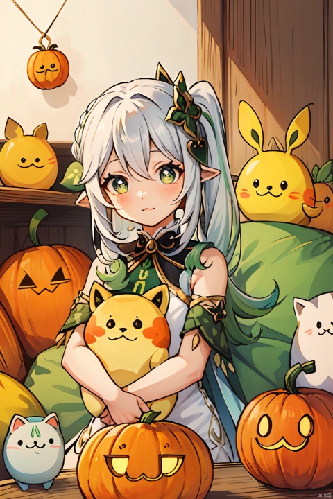  chick,too_many,stuffed_toy,stuffed_animal,stuffed_cat,:3,dog,hamster,teddy_bear,cat,ghost,bird,pokemon_\(creature\),kero,pumpkin,pikachu,jack-o'-lantern,bear,Kamado_Nezuko,WZRYbuzhihuowuYP,sailormoon,1girl,女帝,One piece, nahida