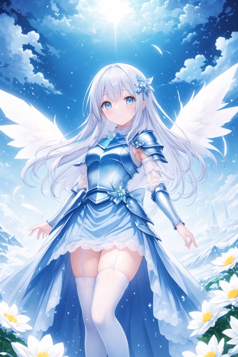  masterpiece,{{{best quality}}},(illustration)),{{{extremely detailed CG unity 8k wallpaper}}},game_cg,(({{1girl}})),{solo}, (beautiful detailed eyes),((shine eyes)),goddess,fluffy hair,messy_hair,ribbons,hair_bow,{flowing hair}, (glossy hair), (Silky hair),((white stockings)),(((gorgeous crystal armor))),cold smile,stare,cape,(((crystal wings))),((grand feathers)),((altocumulus)),(clear_sky),(snow mountain),((flowery flowers)),{(flowery bubbles)},{{cloud map plane}},({(crystal)}),crystal poppies,({lacy}) ({{misty}}),(posing sketch),(Brilliant light),cinematic lighting,((thick_coating)),(glass tint),(watercolor),(Ambient light),long_focus,(Colorful blisters),ukiyoe style