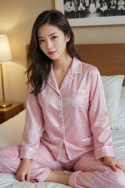  score_9, score_8_up, score_7_up, score_6_up, score_5_up, score_4_up, Hong Kong girl, translucent, pajamas, bed, hotel, bust photo, photo, best picture quality, multi-effect, HD, real,magazine cover,masterpiece,poster (medium),title parody,clothes writing,文本