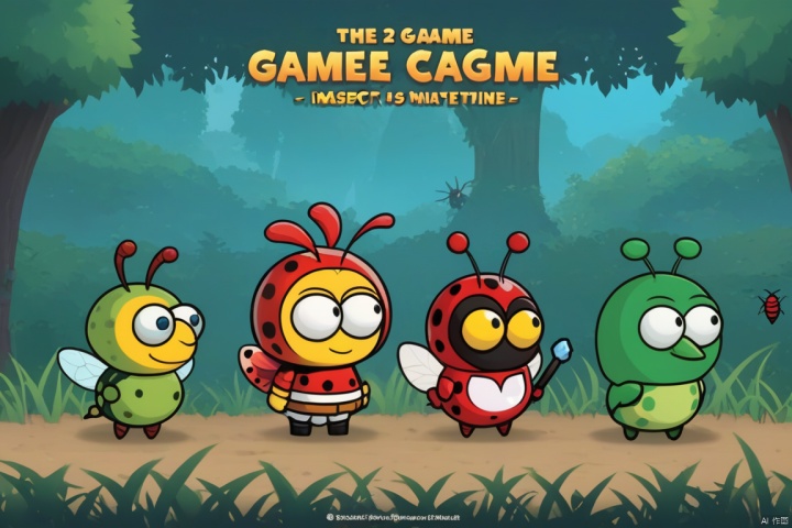  Poster, 2d game characters, masterpiece, title, Three game characters, insect , figure