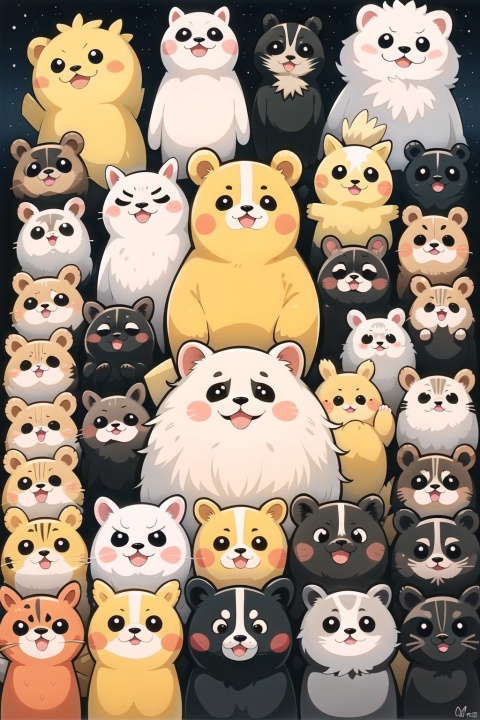  Chicken, dog, hamster, cat, ghost, bird, pumpkin, Pikachu, jack-o-lantern, bear, pig, hamster, rabbit, meerkat, porcupine, rabbit, panda, Pokémon, a group of cute little animals, high definition, 32k