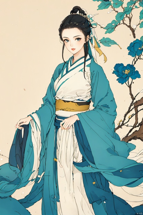  1 girl, hanfu, wide sleeve flowing fairy skirt