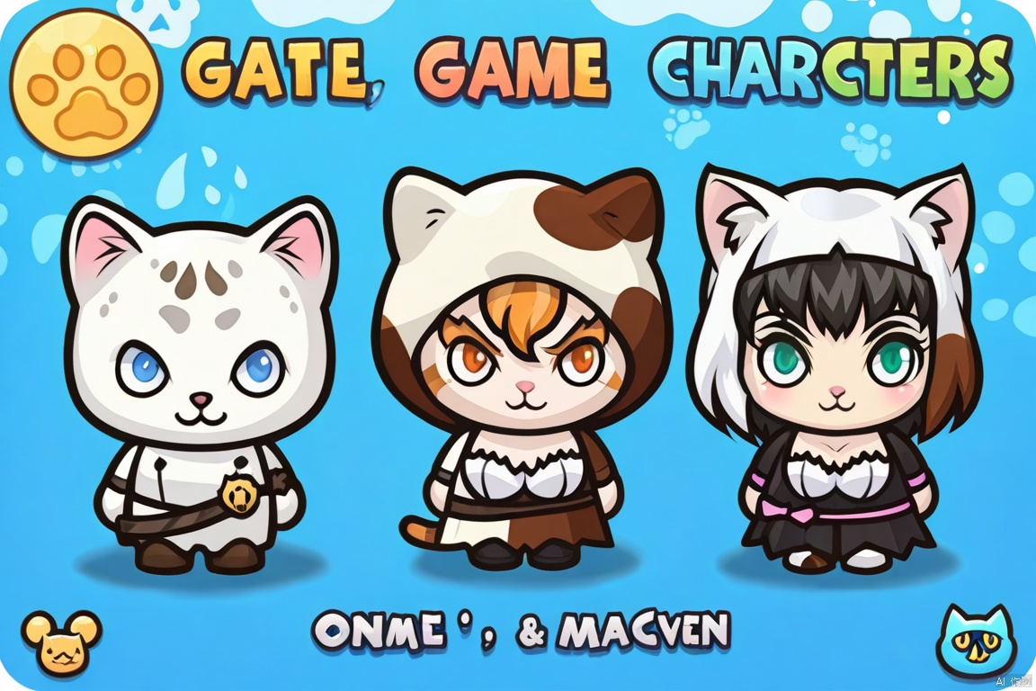  Three game characters, cats