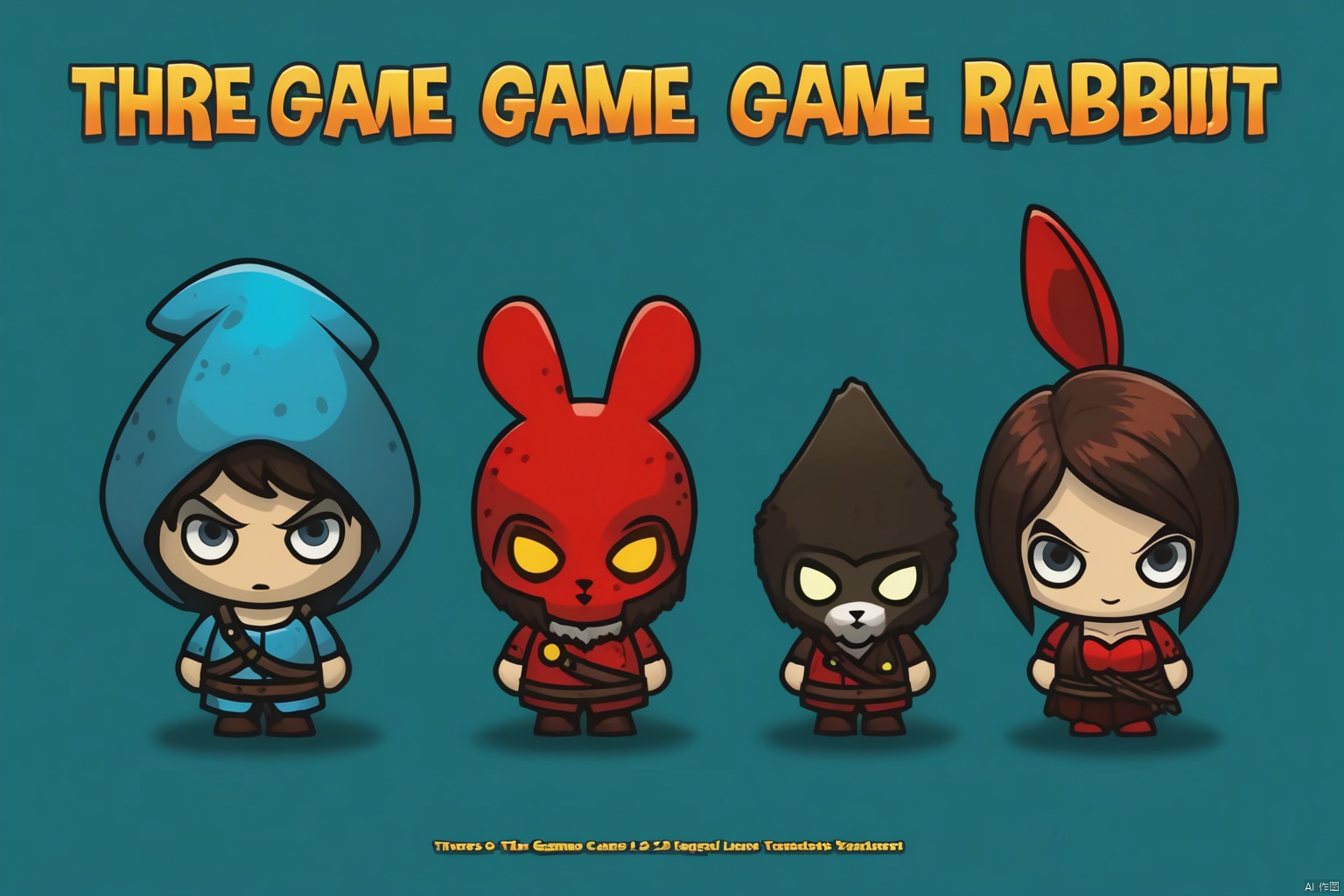  Poster, 2d game character, Masterpiece, title, three game characters, Red Rabbit