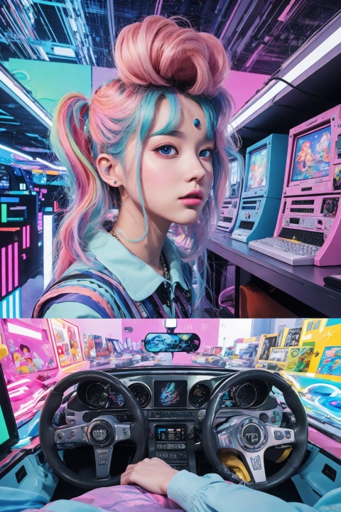  Vaporwave art style is a visual
and aesthetic movement that
emerged in the early 2010s, often
associated with internet culture
and digital nostalgia. It draws
inspiration from 1980s and 1990s
consumerism, technology, and
pop culture, as well as the
aesthetics of early computer
graphics and visual effects.