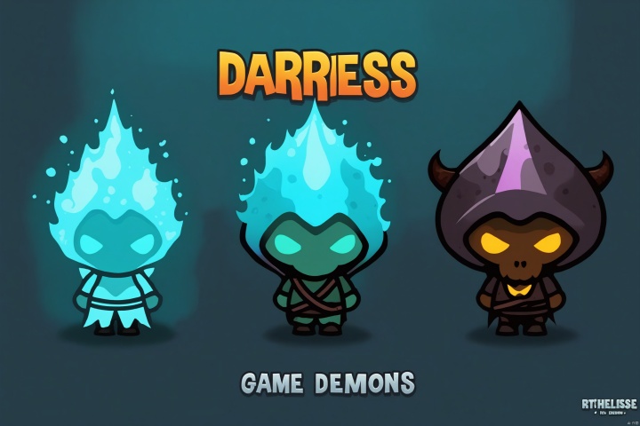  Poster, 2d GAME character, masterpiece, title: "GAME", Ice Demonsof Darkness,virus



