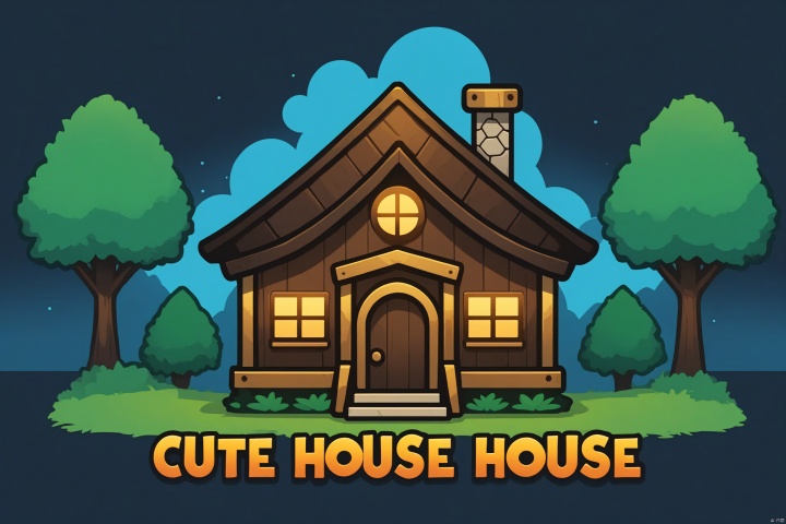 Poster, 2d game character, masterpiece, title,cute house