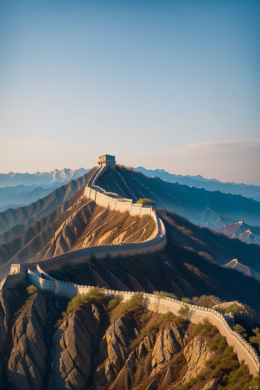  A breathtaking masterpiece featuring the stunning beauty of the Great Wall of China in an 8k resolution. The image showcases the intricate details and complexity of this ancient architectural wonder. The scene is bathed in vibrant colors, with a vibrant red dominating the composition, symbolizing the rich cultural heritage of China. Towering mountains serve as a majestic backdrop, accentuating the grandeur of the Great Wall. Lush trees dot the landscape, adding a touch of serenity to the scene. The sky is adorned with fluffy, white clouds, hinting at a calm and peaceful day. The image is rendered with the utmost precision and clarity, capturing every minutiae of the Great Wall and its surroundings. The scene is bathed in natural sunlight, casting a warm, golden glow on the entire composition, enhancing the overall visual appeal.

, Wide angle,hdr