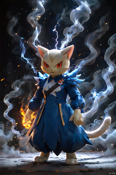  Pokemon (Cat), Standing, Fire, Full Body, Smoke, Lightning, HD, Masterpiece, best quality