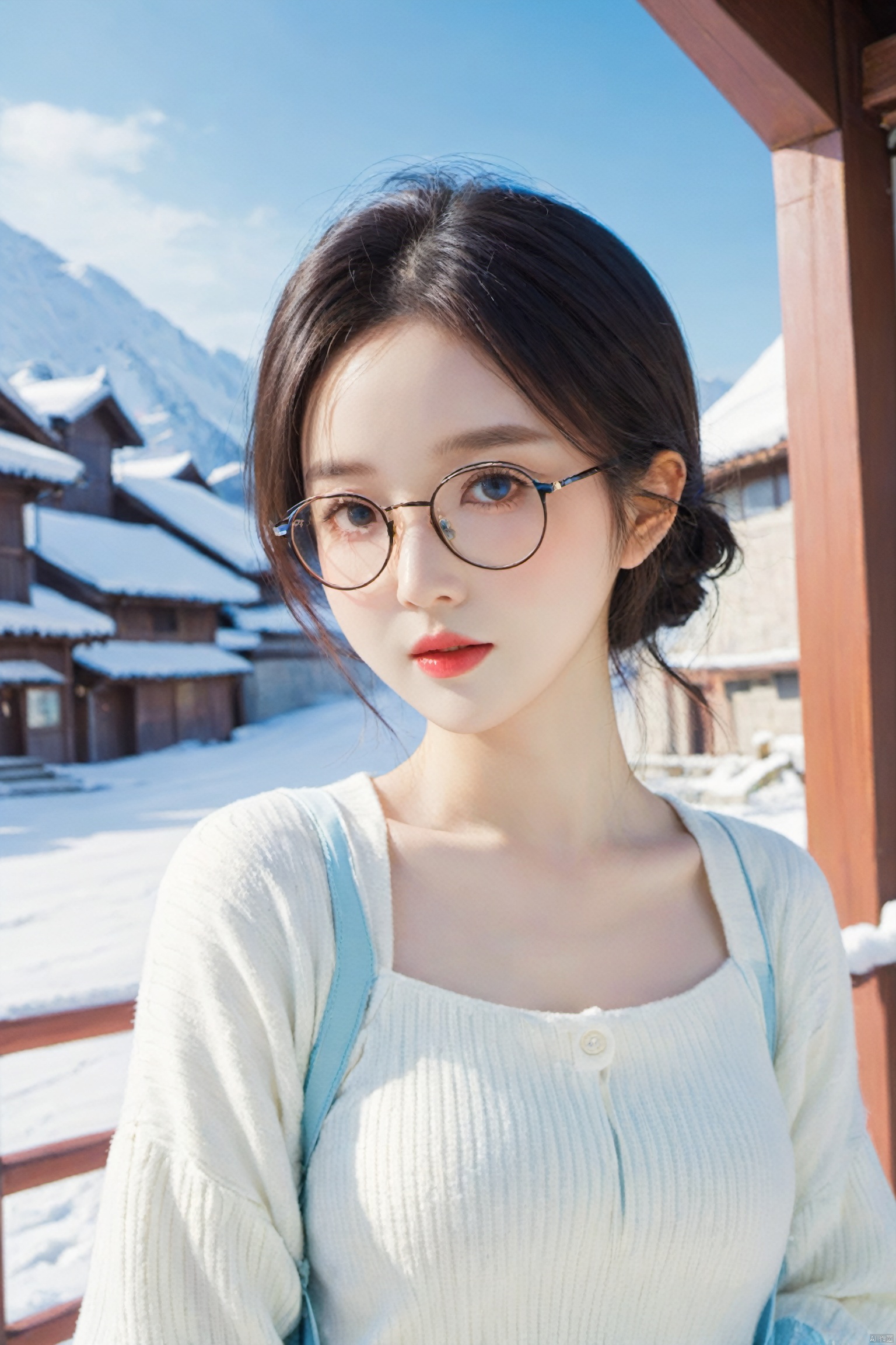  stym,1girl,glasses,Snow-white skin, Anime style, MAJICMIX STYLE, 1girl, FilmGirl, g010