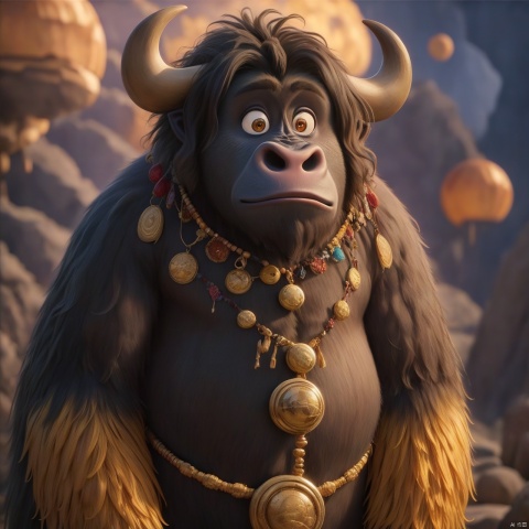  master piece, high quality, 
fat cute gorilla ,
 with a belly, fat,cute, wu,In space,
Planets made of gold and gemstone materials,, gold and gemstones,Sunrise,
Holy radiance,The solar system made of gold and gemstones, shine eyes01,A glowing planet, Depth of Field