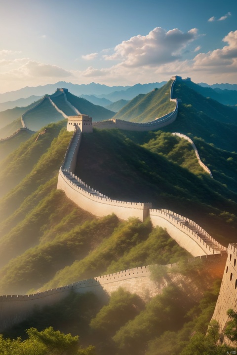  A breathtaking masterpiece featuring the stunning beauty of the Great Wall of China in an 8k resolution. The image showcases the intricate details and complexity of this ancient architectural wonder. The scene is bathed in vibrant colors, with a vibrant red dominating the composition, symbolizing the rich cultural heritage of China. Towering mountains serve as a majestic backdrop, accentuating the grandeur of the Great Wall. Lush trees dot the landscape, adding a touch of serenity to the scene. The sky is adorned with fluffy, white clouds, hinting at a calm and peaceful day. The image is rendered with the utmost precision and clarity, capturing every minutiae of the Great Wall and its surroundings. The scene is bathed in natural sunlight, casting a warm, golden glow on the entire composition, enhancing the overall visual appeal.

, Wide angle,hdr,真实