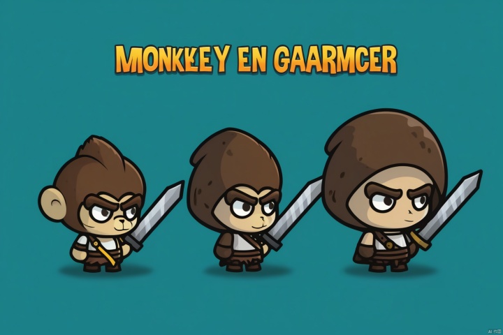 Poster, 2d game character, Masterpiece, title, three game characters, Monkey