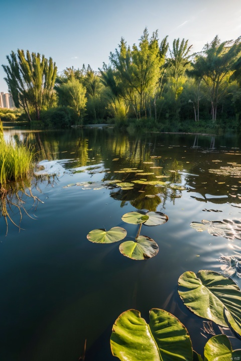  masterpiece,best quality,ss,A wetland park,with aquatic plants,water surface,water surfaceshidi,HDR,UHD,8K,best quality,masterpiece,Highly detailed,Studio lighting,sharp focus,physically-based rendering,extreme detail description,