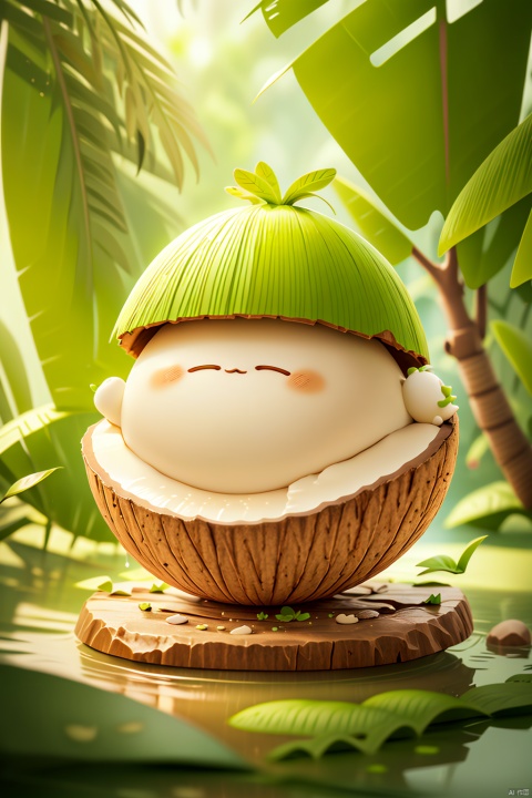 coconut,Coconut blind box,depth of field,grass,leaf,nature,plant