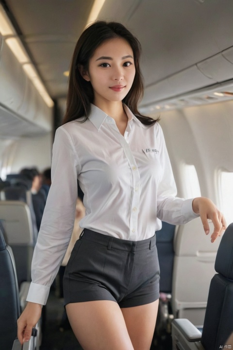 score_9, score_8_up, score_7_up, score_6_up, score_5_up, score_4_up, Hong Kong girl, waiter, passenger plane airport, full body photo, chest photo, photo, best picture quality, boarding effect