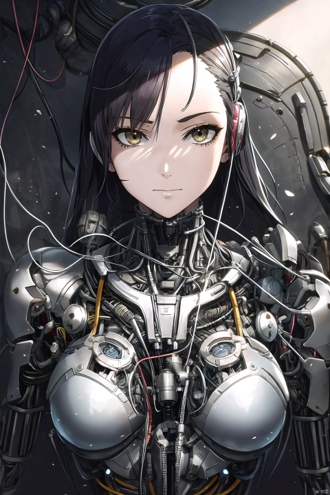  masterpiece,best quality,1mechanical girl,detailed face,shadows,8k,ultra sharp,metal,intricate,ornaments detailed,cold colors,egypician detail,highly intricate details,rending on cgsociety,facing camera,machanical limbs,mechanical cervial attaching to neck,wires and cables connecting to head,killing machine,ghost in the shell,((anime art style)),