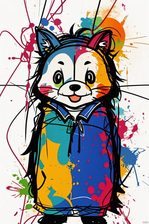  A cute animal,solo,cute,lines,rainbow colors,colored spray paint,colored inkdrops,