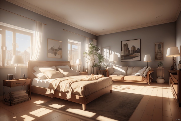  ((masterpiece)),((bestquality)),(Indoor Panorama),bedroom design,French light luxury style,sunshine,(realistic, photorealistic:1.37),ultra-detailed,8k,extremely delicate and beautiful,highresolution,ray tracing,professional lighting,photon mapping,radiosity,physically-based rendering,random matching,
