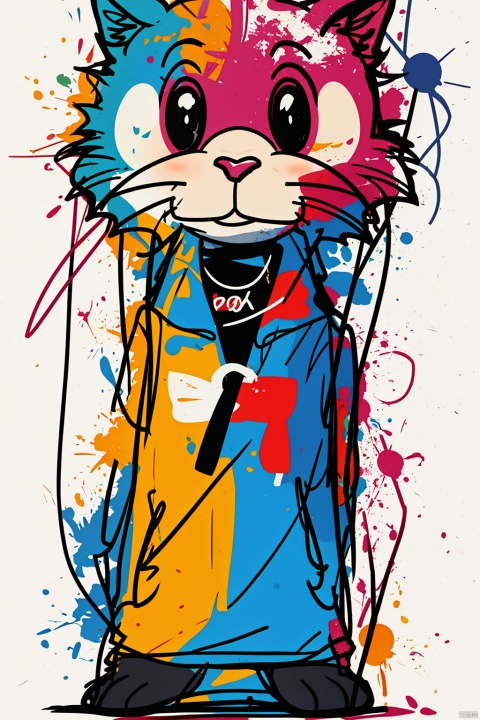 A cute animal,solo,cute,lines,rainbow colors,colored spray paint,colored inkdrops,