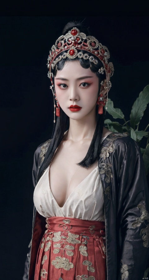  (masterpiece:1.4, best quality),(intricate details),unity 8k wallpaper,frightened,horror,evil spirits,sinophobia,ultra detailed,cooltone,night,1girl,solo,,,CNoperaCostume,,dark theme,sytx,yinjian,red lantern,chinese zombie,death,calamity,dise,the pale face,expressionless,blank stare,large breasts,upper body,, masterpiece, best quality, chinese_opera_jing