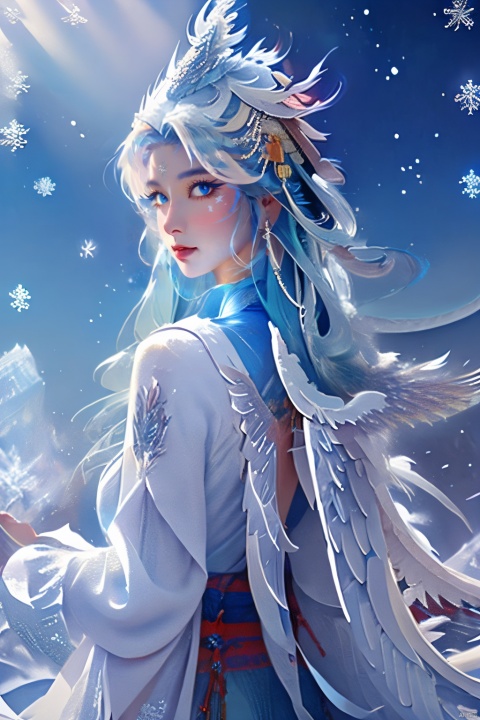 ((best quality)), ((masterpiece)), ((ultra-detailed)), extremely detailed CG, (illustration), ((detailed light)), (an extremely delicate and beautiful), a girl, solo, ((upper body,)), ((cute face)), expressionless, (beautiful detailed eyes), blue dragon eyes, (Vertical pupil:1.2), white hair, shiny hair, colored inner hair, (Dragonwings:1.4), [Armor_dress], blue wings, blue_hair ornament, ice adorns hair, [dragon horn], depth of field, [ice crystal], (snowflake), [loli], [[[[[Jokul]]]]], 1girl