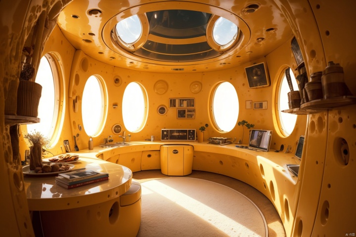 The interior of the spaceship, Cabin, A large porthole in which you can see the space, Highly detailed,  High-end lighting, cinematic world, Futuristic, cozily, Bright space
