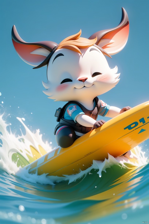  cute cartoon, Anthropomorphic Cervus playing Surfing, cute, chibi, (best quality, masterpiece, Representative work, official art, Professional, 8k, Ultra intricate detailed:1.3, ty-hd