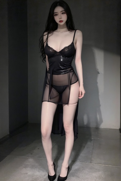  (masterpiece, best quality:1.4),finely detailed,1girl,solo,pale skin,perfect body,glossy skin,(largebreasts:1.1),,(dress),standing,underwear,grey dress,tutuh**,black pantyhose,full body,