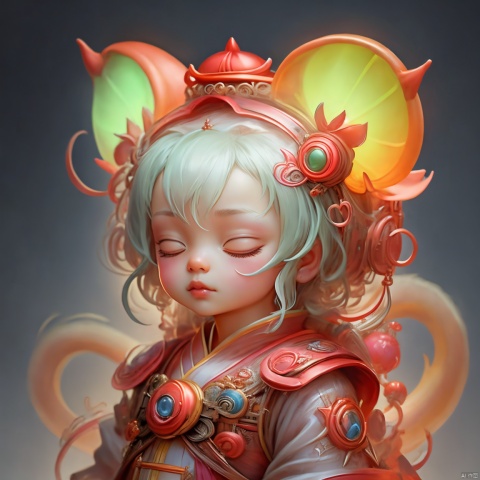  the girl in a chinese robe is sleeping in the back of a dragon, in the style of i can't believe how beautiful this is, luminous palette, 32k uhd, tiago hoisel, cute and colorful, chen zhen, childlike innocence and charm,arttoy