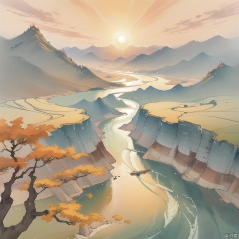 gushi, the sun sets over the mountains and the Yellow River flows into the sea. If you want to see a thousand miles away, go to the next level.