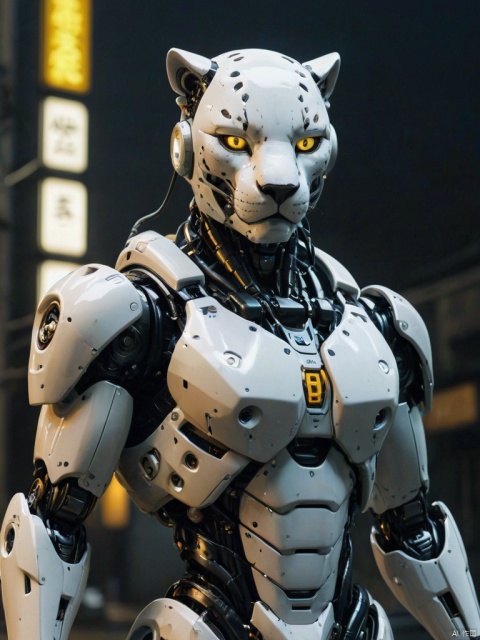  score_9, score_8_up, score_7_up, score_6_up, score_5_up, score_4_up ,
White Jaguar robot, night, front view, yellow halo in dark color scheme, realistic documentary style, sense of responsibility, high saturation, dark atmosphere, terrifying atmosphere, Junki LTO, Chinese punk,