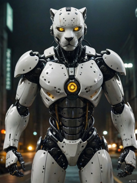  score_9, score_8_up, score_7_up, score_6_up, score_5_up, score_4_up ,
White Jaguar robot, night, front view, yellow halo in dark color scheme, realistic documentary style, sense of responsibility, high saturation, dark atmosphere, terrifying atmosphere, Junki LTO, Chinese punk,