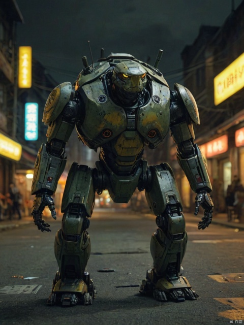  score_9, score_8_up, score_7_up, score_6_up, score_5_up, score_4_up ,
Green Turtle Robot, Night, Front View, Yellow Halo in Dark Color Scheme, Realism in Documentary Style, Sense of Responsibility, High Saturation, Dark Atmosphere, Terrifying Atmosphere, Junki LTO, Chinese Punk,