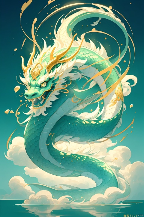  Surrealist photography, top view, oriental
Mythical, frozen, hovering in sparkling light green water An ice blue Chinese dragon with its long eyelashes and golden dragon horns, sparkling dragon scales, fluffy texture, incredibly clear shallow water, surrounded by white mist, big green ice makes the lotus float on the water, gold foil, polished, perfect curves, sunlight, green glare, sacred, natural, true, high detail, clean, simple, best image quality, in Asai Miki style, David Nordahl, naturalistic aesthetics, fast shutter speed, 14mm lens, perfect composition, 8k HD
