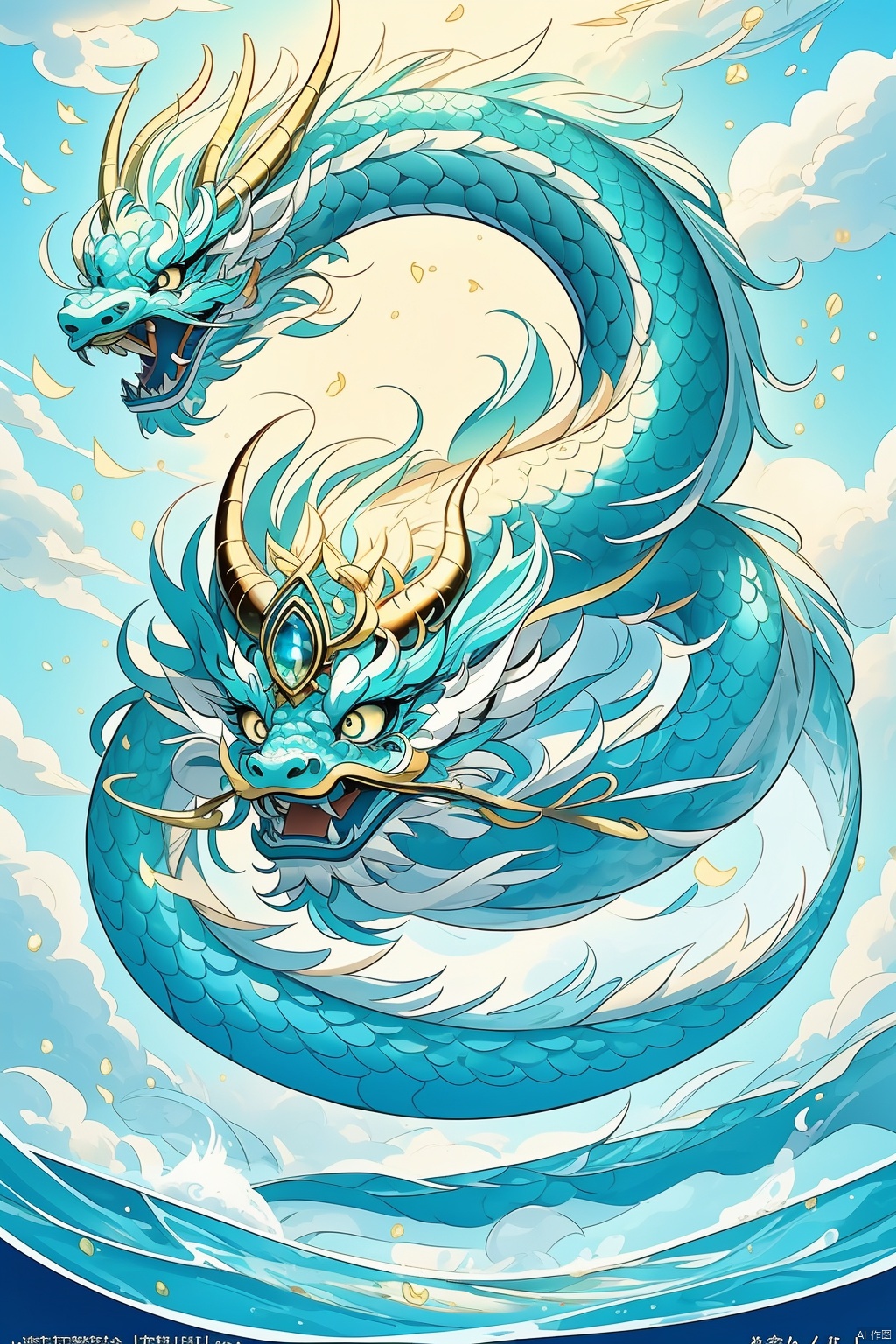  Surrealist photography, top view, Oriental
mythology,Freeze,hovering in sparkling light blue water a ice blue Chinese dragon,its long eyelashes and golden dragon horns, glittering dragon scales, fluffy texture, incredibly clear shallow water, surrounded by white mist, Large blue ice maked lotus floating on the water,Gold foil, polished, perfect curves, sunlight, Blue glare, sacred, natural, real, high detail, clean, Simple, best picture quality, in Asai Miki style, David Nordahl, naturalistic aesthetic, fast shutter speed,14mm lens, perfect composition, 8k HD