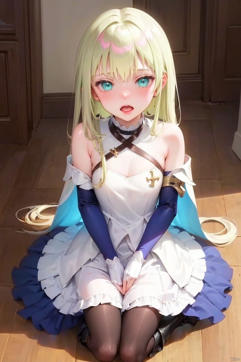 1 little girl(heat period,oestrus), cute, Petite, loli,flat chested, blonde_long _hair, perfect elegant face, perfect aqua eyes,Opening_Mouth-O_Tongue,(SLE, mksks style, detailed background, ATD essence), excellent, best aesthetics, latest, best quality, masterpiece, very detailed, very detailed CG super detail, 8k_ wallpaper, illustrations, fine details), (rainbow scales armour): vivid,(science fiction), (extremely intricate), the most beautiful artwork in the world, professional digital art by Ed Blinkey and Atey Ghailan and Jeremy Mann and Greg Rutkowski,,,Glowing armor(blonde print), metal long sleeves (blonde scalelike), metal boots (blonde scalelike), (blonde) metal armour (blonde scalelike),Metal arm armor(blonde scalelike),Metal shoulder armor(blonde scalelike),A floating cloak,, steamy breath,,nose blush, Front full-size picture,