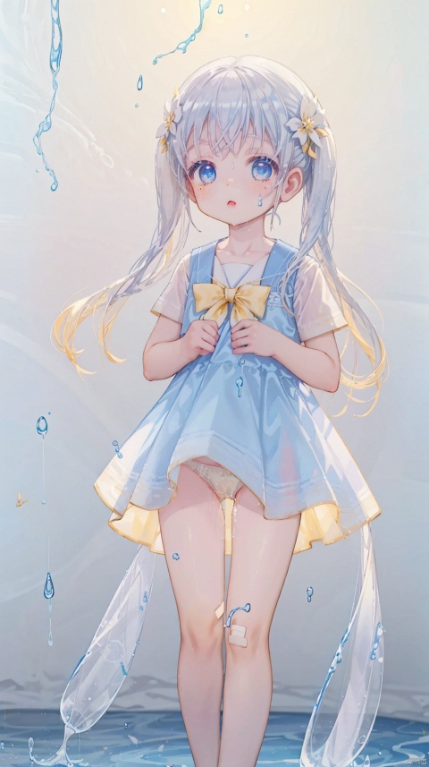 (a skinny child), masterpiece, detail, (very long yellow hair), low twin tail, blush, red ears, thin, blue eyes
, wet, cleft veins, BDSM, traces of saliva, side light, sunlight, overexposure, flash, light particles, collarbone, lips, twitching, kindergarten uniform, skirt lift, glitter clothes, tight skin, band-aid, (glamorous), 1.Unworn panties, 1.panties aside 
,vaginal juice marks, 1. Anti-glass,
, (beautiful), very beautiful, ultra high definition, alchemical images, using mercury, liquid mercury, heavy metal liquid, silver liquid, mercury transformation, shine, dynamic gesture, liquid movement, floating particles, mercury drop, flowing metal, mercury symphony, Background reflected light, crystallized mercury formation, film lighting, film atmosphere,