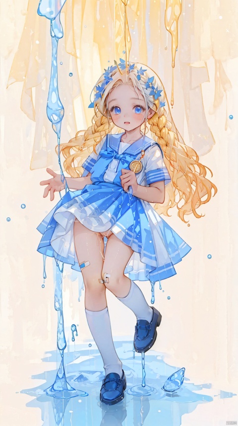 (a skinny ), masterpiece, detail, (very long yellow hair), low twin tail, blush, red ears, thin, blue eyes
, wet, cleft of venus, BDSM, traces of saliva, side light, sunlight, overexposure, flash, light particles, collarbone, lips, twitching, kindergarten uniform, skirt lift, glitter clothes, tight skin, band-aid, (glamorous),1.twitching,exhibitionism,
vaginal juice marks, 1. Anti-glass,
, (beautiful), very beautiful, ultra high definition, alchemical images, using mercury, liquid mercury, heavy metal liquid, silver liquid, mercury transformation, shine, dynamic gesture, liquid movement, floating particles, mercury drop, flowing metal, mercury symphony, Background reflected light, crystallized mercury formation, film lighting, film atmosphere, kp